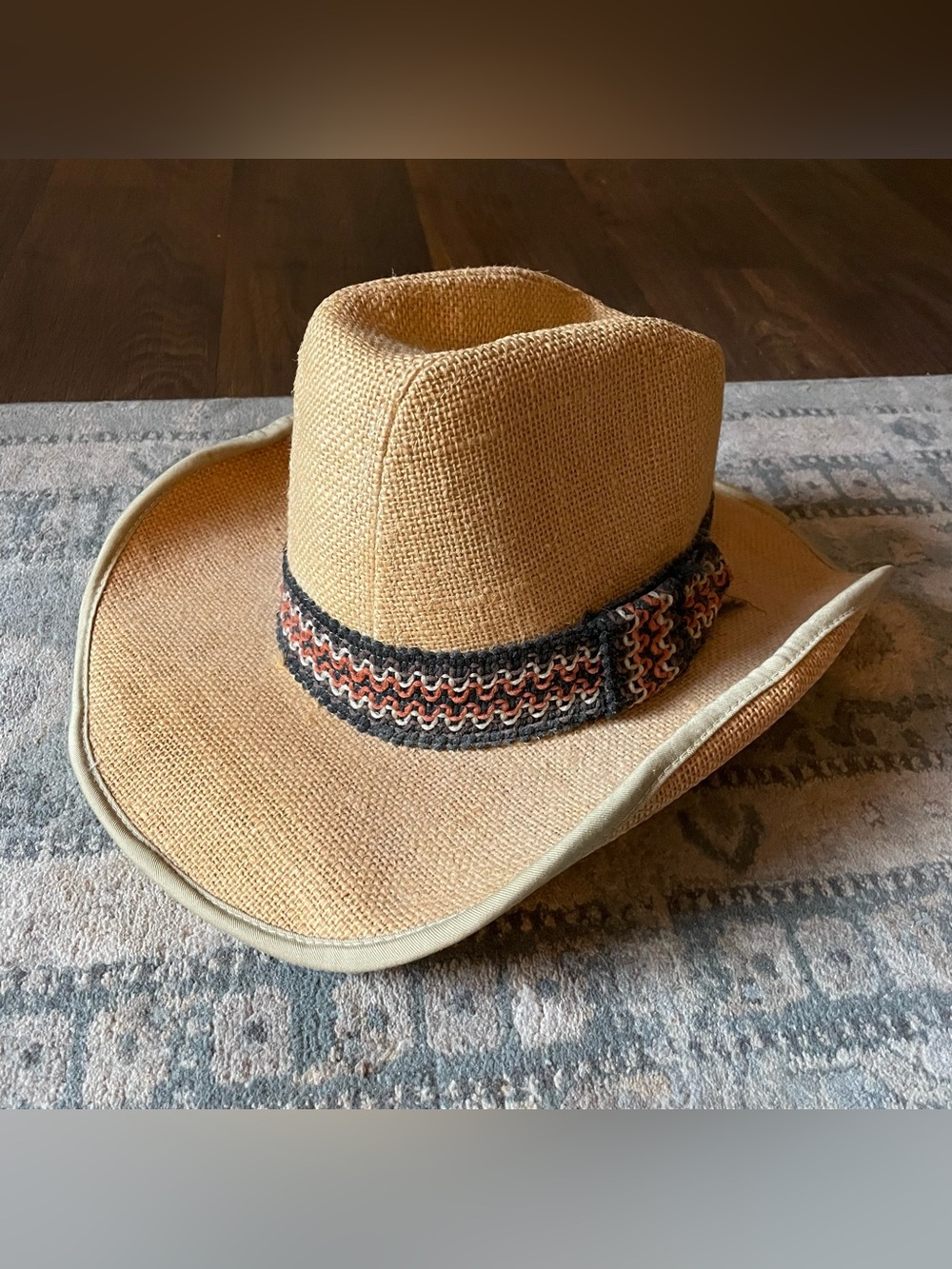 Vintage 70s Straw Cowboy Hat Cowgirl Braided Band Union Made Retro Tan Size M